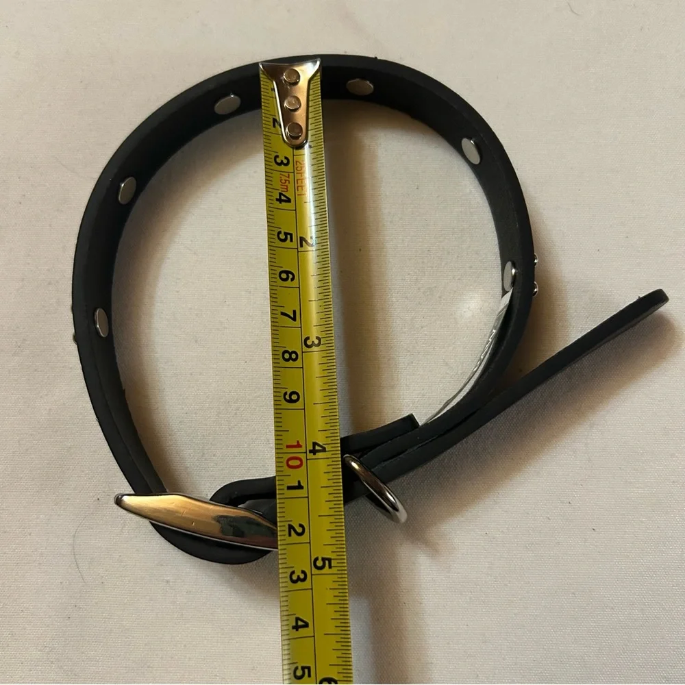 Medium Bone Black Leather Collar - Picture 3 of 6